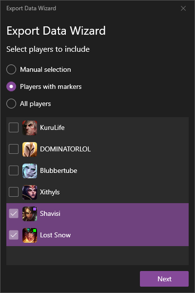 Export Data Wizard Players