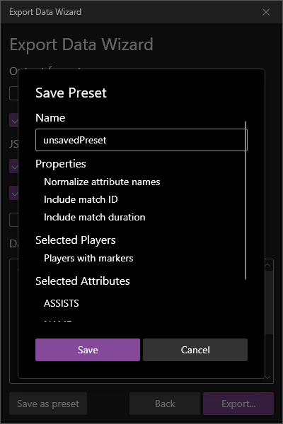 Export Data Wizard Preset